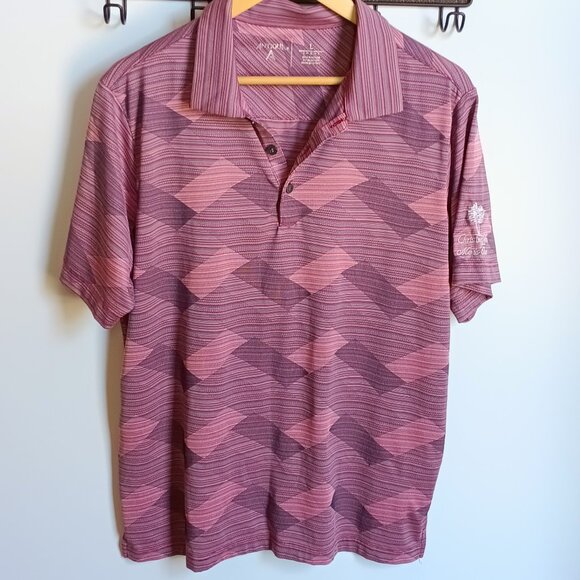 Breathable Lightweight Pink Salmon Geometric Golf Shirt in Size Large - Picture 1 of 4